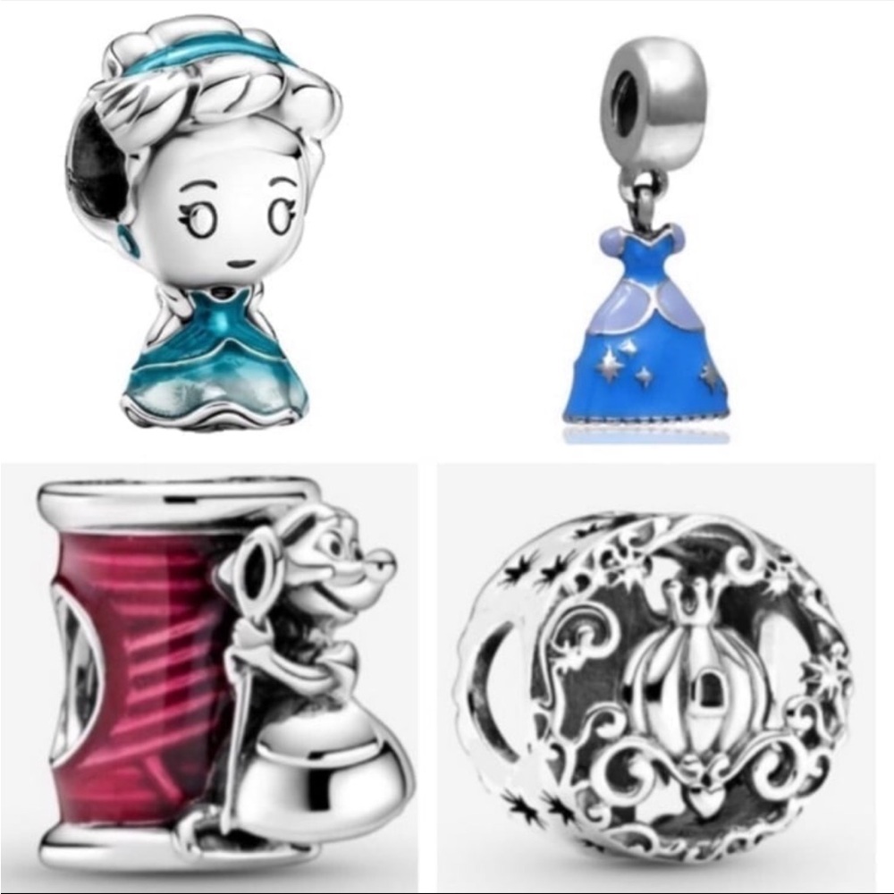 4 Pieces Disney Cinderella Dress Dangle Collection Charm Bundle Set